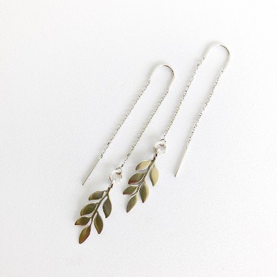 Sanctuary Project Dainty Olive Branch Threader Drop Earrings Silver