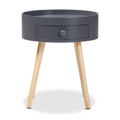 Mid-Century Modern Gray 15'' Wood Nightstand with Tray-Style Top