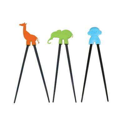 Kitchen Basics CHOPSTIX Training Chopsticks, Animal Pattern Set of 3, Fun Educational Chopsticks, Ideal for Kids and Beginners (Assorted Colors)
