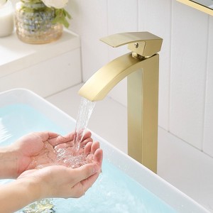 Kumasinova Waterfall Bathroom Faucet,Basin Faucet with Side Sprayer,Single Handle Vanity Faucet for Deck Mount 1 Hole Installation - 1 of 4