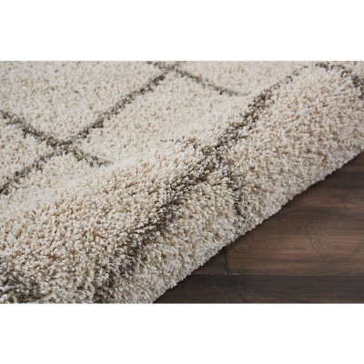 Cream Diamond Pattern Round Shag Area Rug, 5'