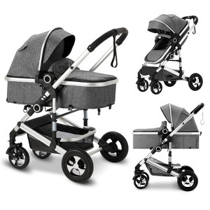 Kinder King Cozi 2 Convertible Baby Stroller, Folding High Landscape Infant Carriage, Adjustable Canopy, Diaper Bag, Anti-Shock - 1 of 4