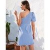 Womens One Shoulder Shirred Mini Dress Wedding Guest Dress One Sleeve Belted Dress with Ruffled Trim for Summer 2024 - 2 of 4