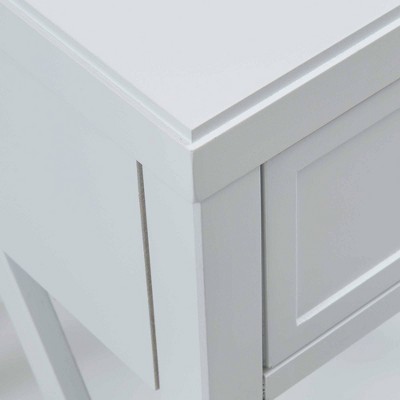 White Acacia Wood and MDF Square Accent Table with Drawer