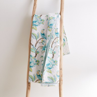 Antique-Inspired Teal and Taupe Cotton Quilted Throw