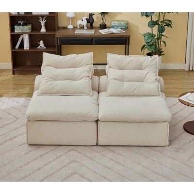 Modular 2-Seater Sofa Chair, No Armrests, At will DIY,  w/Neck & Lumbar Pillows - Soft Corduroy, Space-Saving, No Assembly