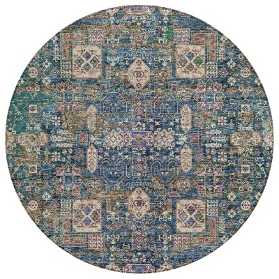 Green Navy Blue And Ivory Oriental Washable Indoor Outdoor Area Rug