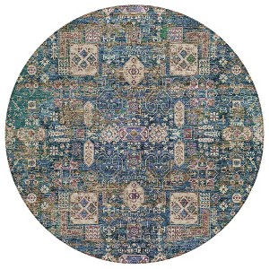 Green Navy Blue And Ivory Oriental Washable Indoor Outdoor Area Rug - 1 of 4