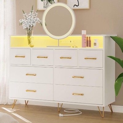 8 Drawers Dresser with LED Light and Charging Station for Bedroom