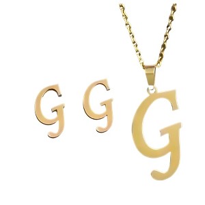 Initial Letter Pendant Necklace Earrings Set for Women Gold Plated Stainless Steel by Ginger Lyne - 1 of 4