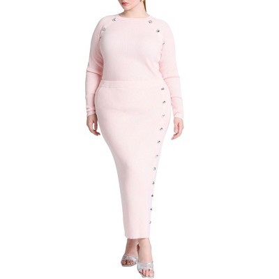 ELOQUII Maxi Sweater Skirt With Button Down Placket