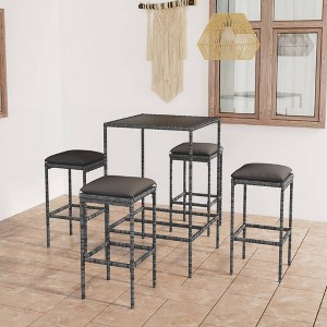 vidaXL 5 Piece Patio Bar Set with Cushions Poly Rattan Gray - 1 of 4