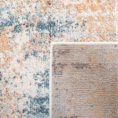 Ivory and Yellow Abstract Synthetic Runner Rug