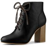 Allegra K Women's Round Toe Lace Up Chunky Heels Ankle Booties