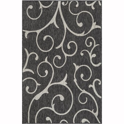Gray Abstract Synthetic Rectangular Outdoor Area Rug