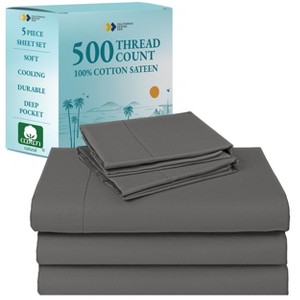 Luxury 500 Thread Count Bed Sheets Set - 100% Cotton Sateen Sheets Set, Soft, Cool & Breathable, Deep Pocket by California Design Den - 1 of 4