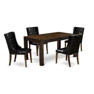 5-Piece Natural Brown Finish Solid Wood Top - Rectangular Button Tufted Dining Room Set - Seats 4 - 1 of 4
