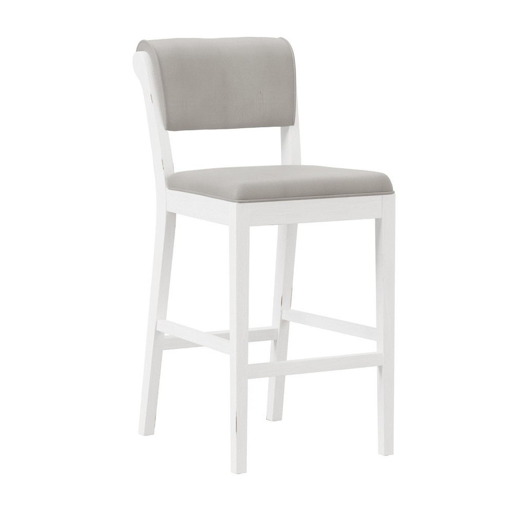 Photos - Chair Clarion Wood and Upholstered Panel Back Barstool Sea White - Hillsdale Fur