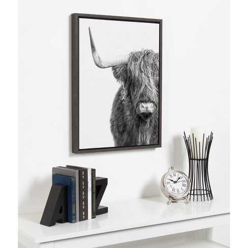 18" x 24" Sylvie Highland Cow Framed Canvas by Amy Peterson Gray: Wall Art Decor, Animal Theme - Kate & Laurel - image 1 of 4