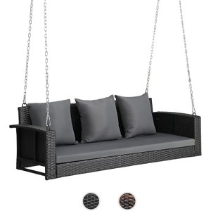 VINGLI Heavy Duty 800 LBS Wicker Hanging Porch Swing with Cushions & Chains, 5FT Outdoor Rattan Swing Bench for Garden, Yard, Lawn (Black) - 1 of 4