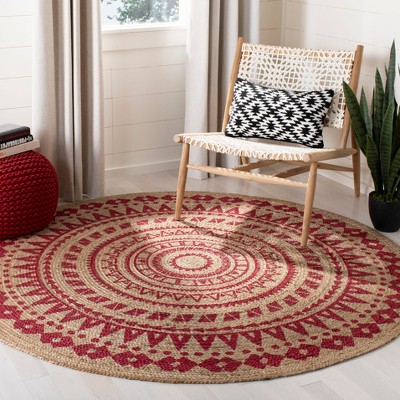 Fuchsia and Natural Hand-Woven Round Jute Area Rug
