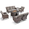 Belord Brown Wicker 7 Piece Patio Furniture Set with 5" Thick Cushions, Outdoor Fire Pit Table Set with Swivel Gliding Rocker Chairs and Club Chairs - 4 of 4