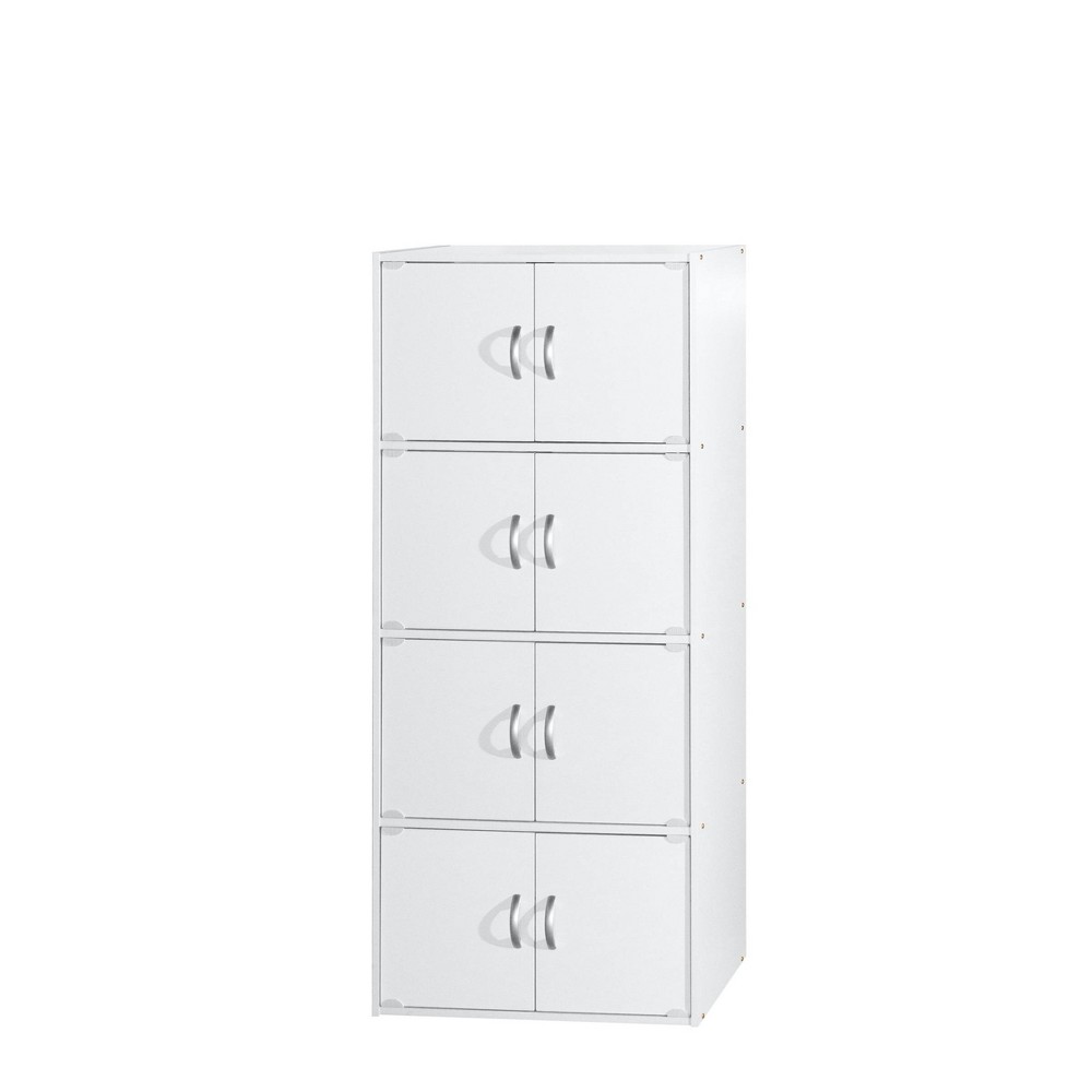 Hodedah 4-Shelf, 8-Door Multipurpose Cabinet, White