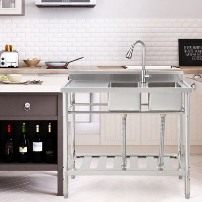 Garvee Freestanding Sink With Faucet and Drainboard, Station Sink With Storage Shelves,for Restaurant,Cafe,Bar,Hotel,Garage,Laundry Room