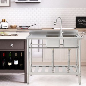Garvee Freestanding Sink With Faucet and Drainboard, Station Sink With Storage Shelves,for Restaurant,Cafe,Bar,Hotel,Garage,Laundry Room - 1 of 4
