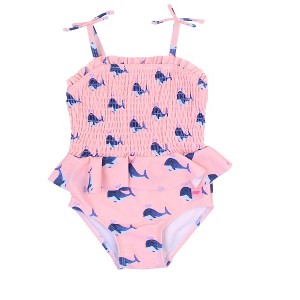 RuffleButts Girls UPF50+ Peplum Smocked Bodice One Piece - 1 of 4