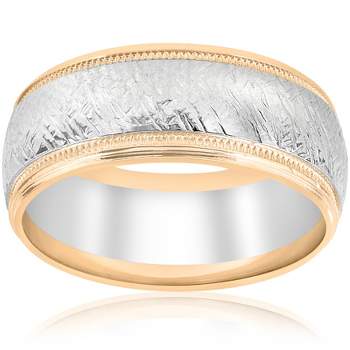 Pompeii3 14k White & Yellow Gold Men's Comfort Wedding 8MM Two Tone Etched Two Tone Band