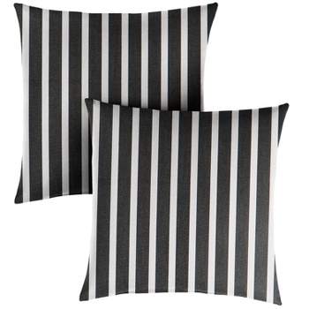 2pk Sunbrella Stripe Outdoor Square Throw Pillows Black/White