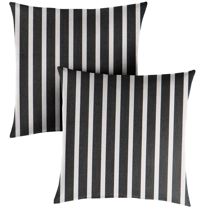2pk Sunbrella Stripe Outdoor Square Throw Pillows Black/White, 1 of 4