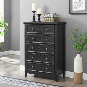 Gulches Modern Farmhouse Black 5-Drawer Dresser Tall Chest with Smooth Metal Rails, Anti-Tipping Device, Closet Organizer - 1 of 4