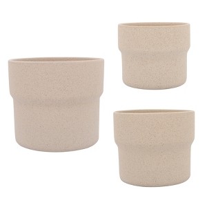 Sagebrook Home Mushroom Planters, Set of Three, 6"Hx7" Diameter, 7"Hx9" Diameter, 9"Hx10" Diameter, Tan Ceramic Finish, Lightweight Design Perfect - 1 of 4