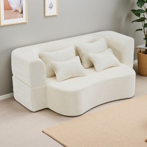 Queen Size Plush Fabric High-Density Foam Floor Sofa with 4 Pillows - 1 of 4
