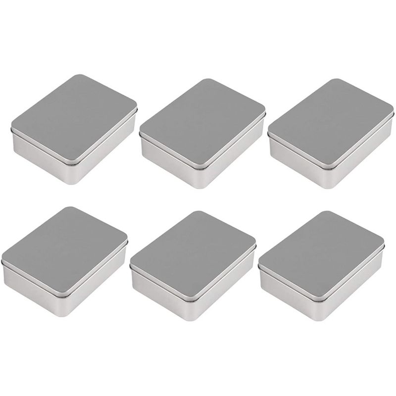 Juvale 6-Pack Silver Metal Cookie Tins with Lids - Small Rectangular Tins for Gift Giving, Home Organization (4.9x3.7x1.6 In), 1 of 7