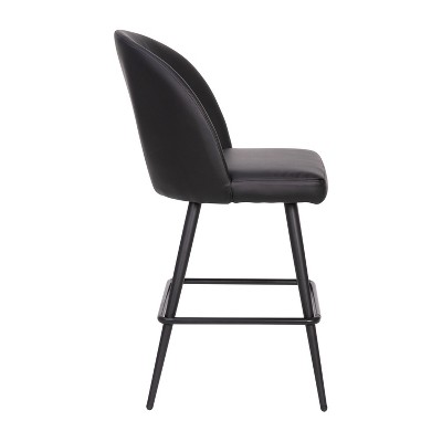 Modern Armless Black Leathersoft Counter Stools with Steel Frame