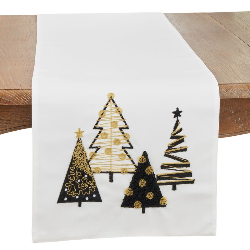 Saro Lifestyle Whimsical Christmas Trees Table Runner, 16"x70", White, 1 of 4