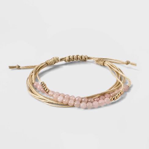 FINAL SALE - String of Beads Slider Bracelet, Rose gold plated