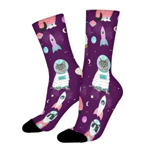 Space Cats Women Printed Crew Socks Funny Funky Socks Soft Polyester Novelty Gifts for Artists Men - 1 of 1