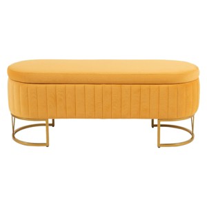GlasFlength Ottomans and Benches Oval Velvet Storage Bench Upholstered Bedroom Bench Modern Storage for Living Room, Yellow, 46.97"*16.9"*11.41" - 1 of 4