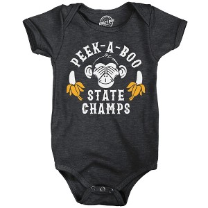 Peek A Boo State Champs Baby Bodysuit Funny Sarcastic Monkey Graphic Novelty Jumper For Infants - Crazy Dog Baby Bodysuit Black 24 Months - 1 of 4