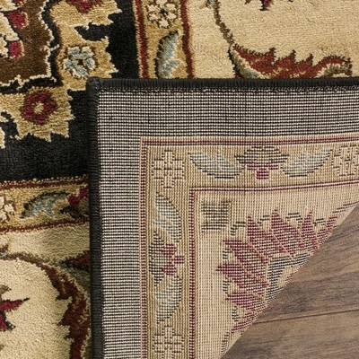 Black and Ivory Floral Synthetic 5' x 7' Area Rug