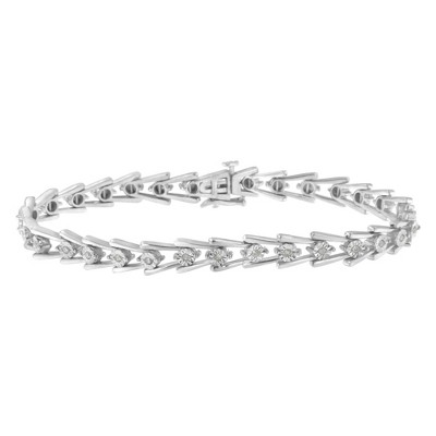 Haus of Brilliance Silver 1/4 cttw Miracle Set Diamond Sleek and Open "V"Bracelet