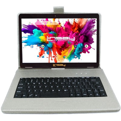 LINSAY 10.1" Octa Core 128GB Storage Android 14 Tablet Dual Camera Android with Black Keyboard