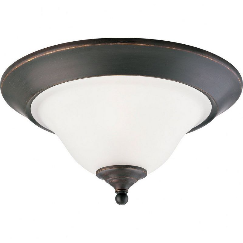 Progress Lighting Trinity Collection 2-Light Flush Mount Ceiling Fixture, Antique Bronze, Etched Glass Shade, 1 of 2