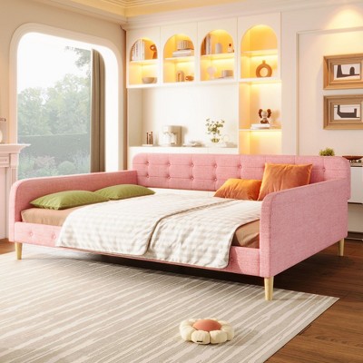 Sapphtopaz Daybed with 4 Support Legs Velvet Fabric Upholstered Bed Frame with Button Tufted and Slats Support for Apartment, Bedroom