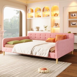 Sapphtopaz Daybed with 4 Support Legs Velvet Fabric Upholstered Bed Frame with Button Tufted and Slats Support for Apartment, Bedroom - 1 of 4