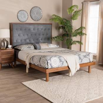 Baxton Studio Queen Bellini Fabric and Wood Platform Bed Gray/Walnut Brown